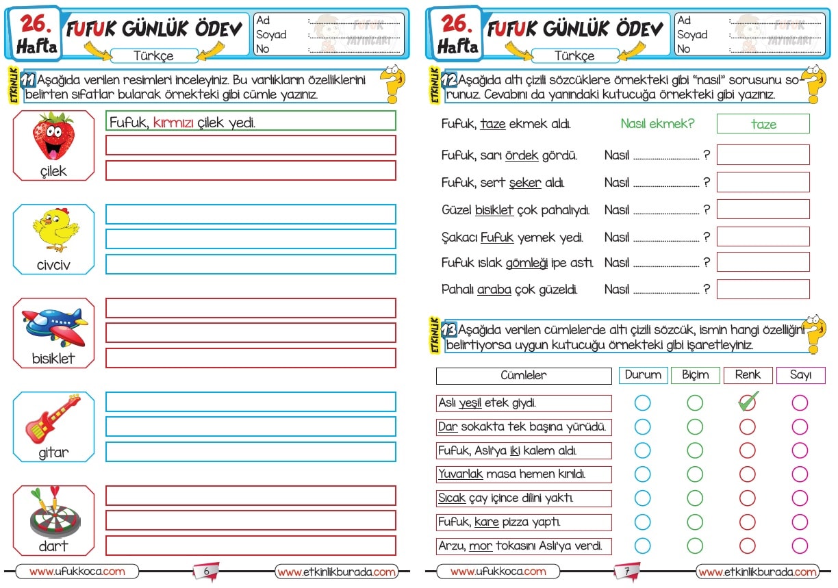 2.Sınıf FUFUK Günlük Ödev Serisi - 26.Hafta [ 2.Dönem 8.Hafta ]